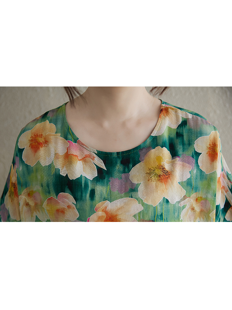 XITAO Print Floral Short Sleeve Dress Mid-calf A-line Loose Fitting Sweet O-neck Goddess Fan Summer Dress ZMY1114