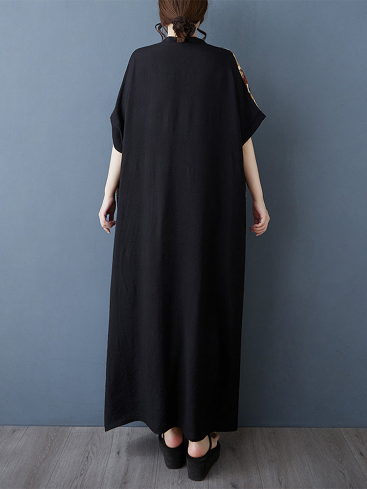 XITAO V-neck Pullover Short Sleeve Pocket Dress Contrast Color Patchwork Loose All Match Summer Slimming Women Dress ZMY1084