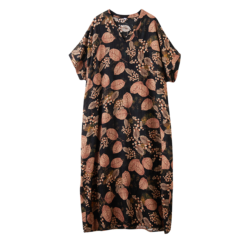 XITAO Short Sleeve Print Dress Pullover Comfortable All Match Elegant V-neck A-line Summer Women Dress ZMY1124