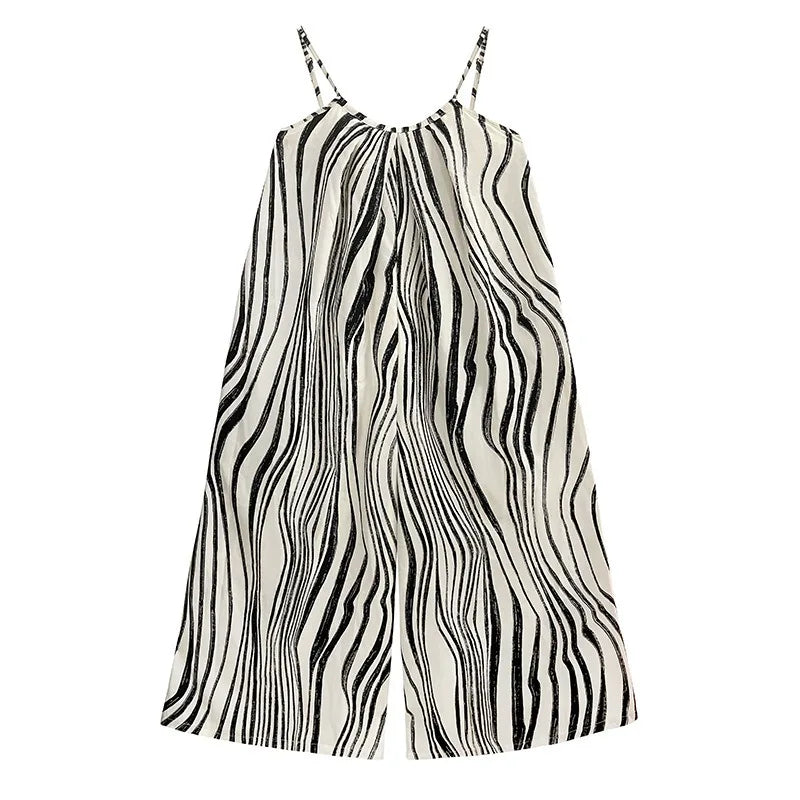 XITAO Loose Striped Pocket Jumpsuits Print Spaghetti Strap Personality Simple Casual Slimming Summer Woman Jumpsuits GYX1654