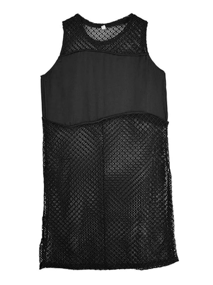 XITAO Hollow Out Patchwork Sleeveless Dress Casual Solid Color Simple A-line Fashion New Arrival Summer Women Dress ZMY1244