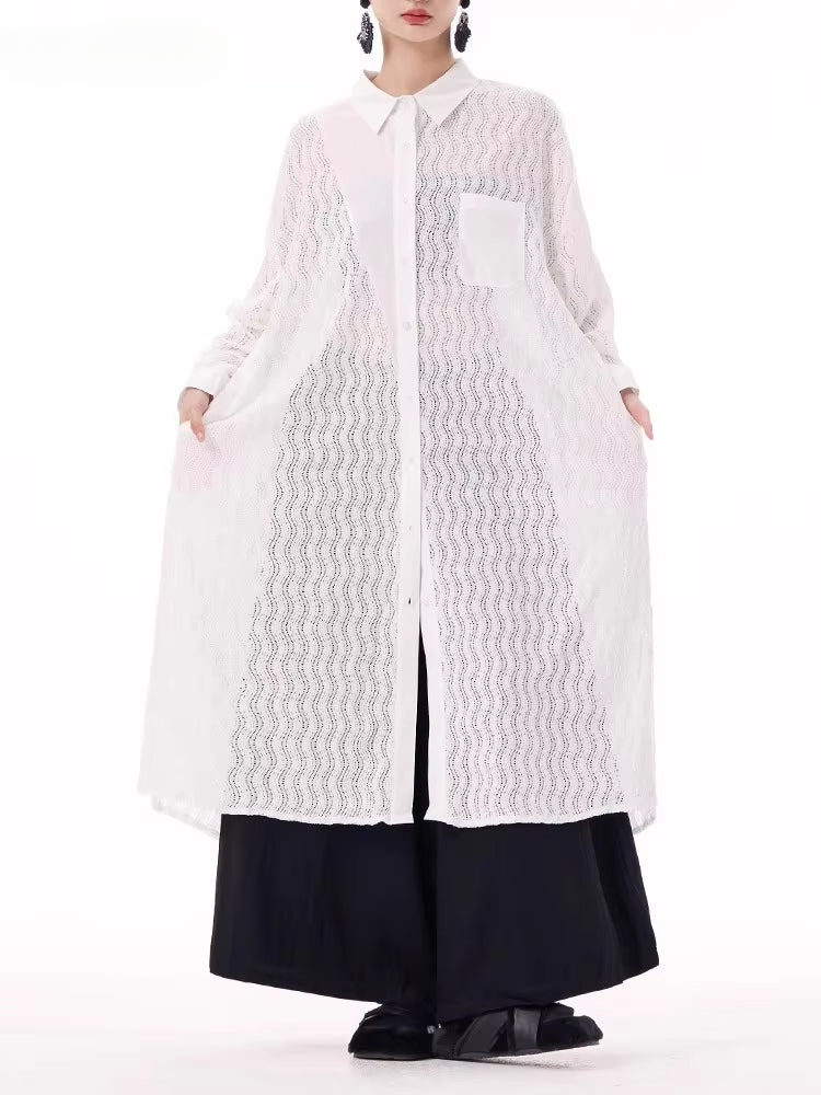 XITAO Patchwork Mesh Lace Single Breasted Dress Solid Color Turn-down Collar Full Sleeve Hong Kong Spring Women Dress GYX1508