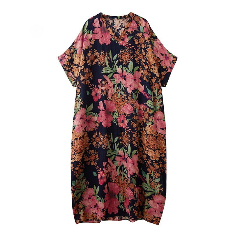 XITAO Floral Print A-line Dress Casual Half Sleeve Flower Vacation Style V-neck Elegant Spring Female Dress ZMY1035