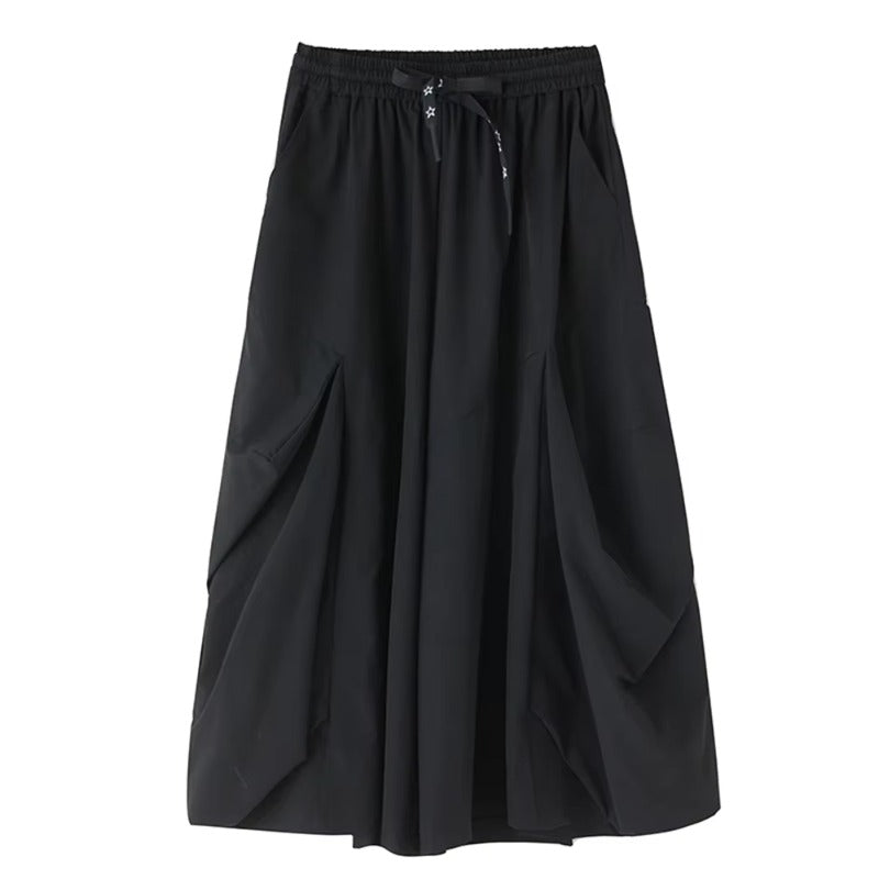 XITAO Solid Color Pleated Elastic Waist Pants Pocket Patchwork All Match Slimming Casual Fashion Loose Ankle-length Pants ZY8944