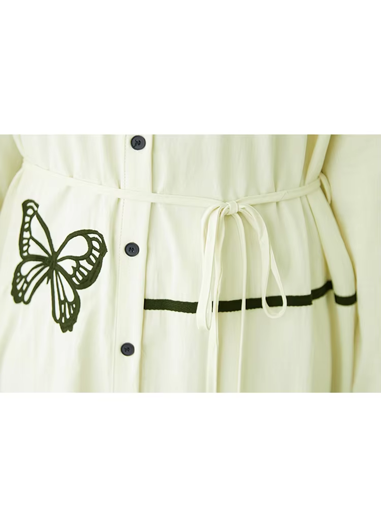 XITAO Embroidery Single Breasted Lapel Dress Casual New Arrival Slimming Fashion Full Sleeve A-line Spring Women Dress GYX1514