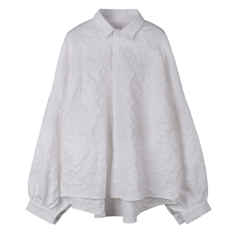 XITAO New Crumpled Jacquard Shirt Loose Fashion Solid Color Casual Turn-down Collar Top New All-match Bat Wing Sleeve WMD5191