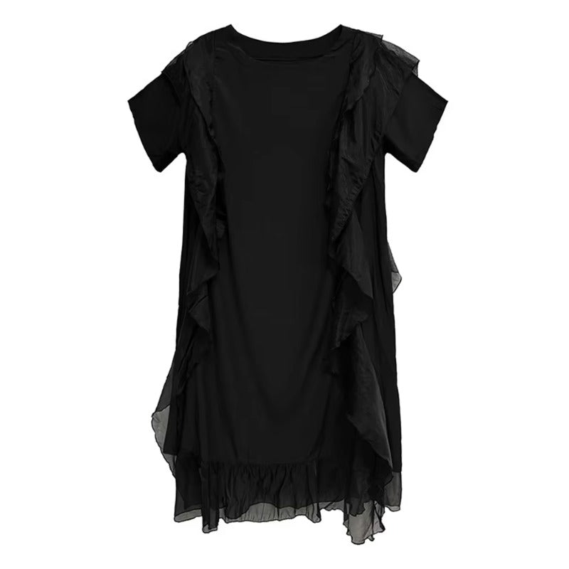 XITAO Asymmetrical Patchwork O-neck Dress Casual Loose Fitting A-line Solid Color Elegant New Arrival Summer Women Dress GYX1651