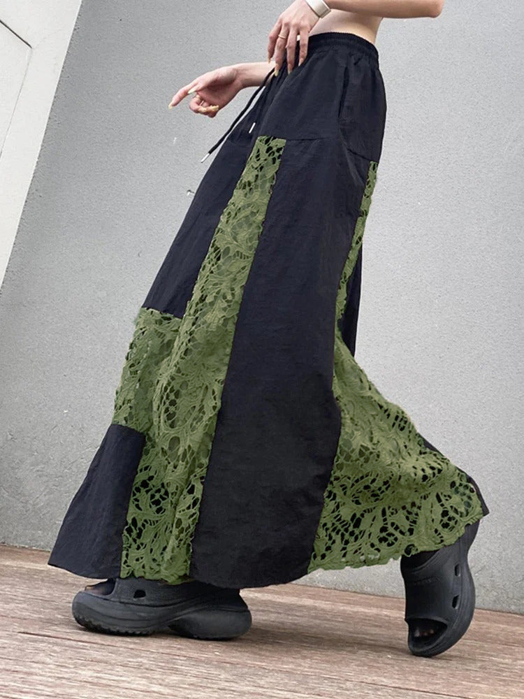 XITAO Contrast Color Lace Patchwork Skirt Loose Fashion Casual Women Summer New All-match A-line Skirt Street Trendy WLD20250
