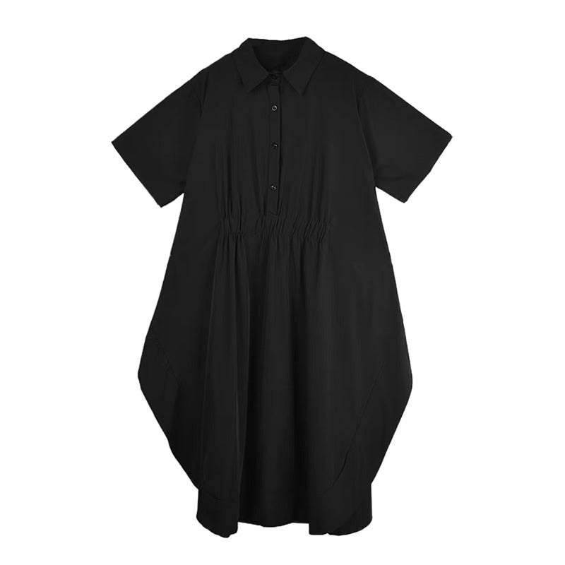 XITAO Irregular Button Dress Solid Color Casual Short Sleeve Loose Turn-down Collar Temperament Summer Woman Dress GYX1653