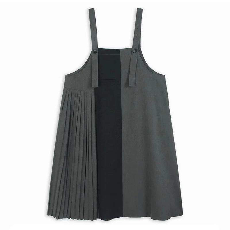 XITAO Loose Folds Dress Fashion Contrast Color Patchwork Women Irregular All-match A-line Sleeveless Summer Dress ZMY1183