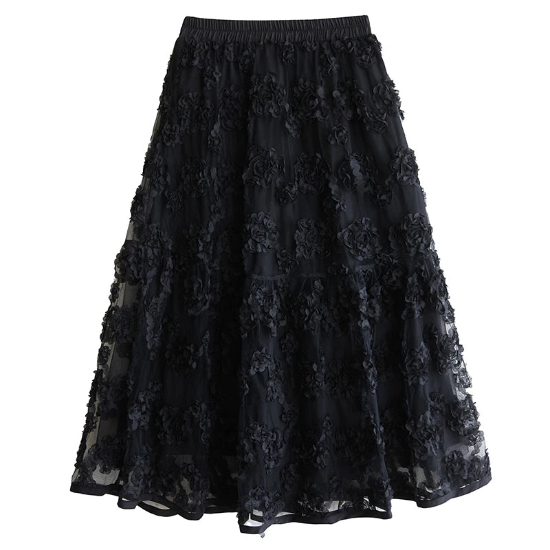 XITAO Mesh Patchwork Elastic Waist Skirt Casual Loose Fitting A-line Loose Fitting Fashion All Match Summer Women Skirt HQQ2471