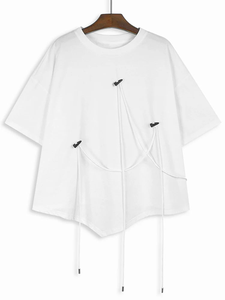 XITAO Irregular Casual T-shirt Horn Decorate Women Top Solid Color Loose Summer New T-shirt DMJ4148