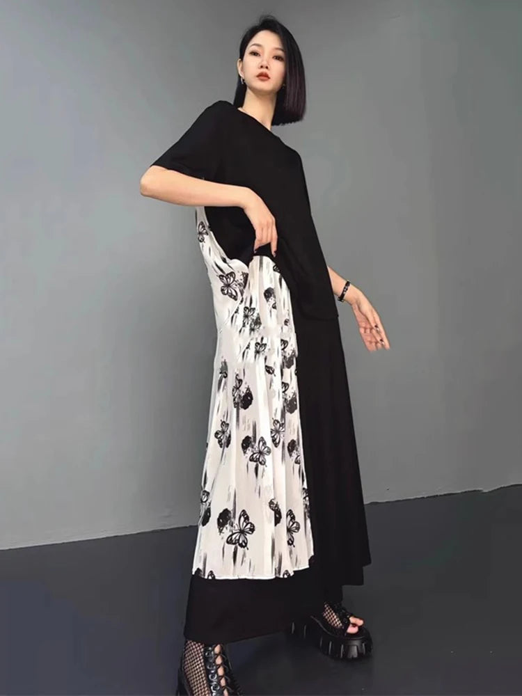 XITAO Butterfly Patchwork Female Sets Pullovers Personality Elegant Print O-neck Wide Leg New Arrival Woman Summer Sets ZMY1284