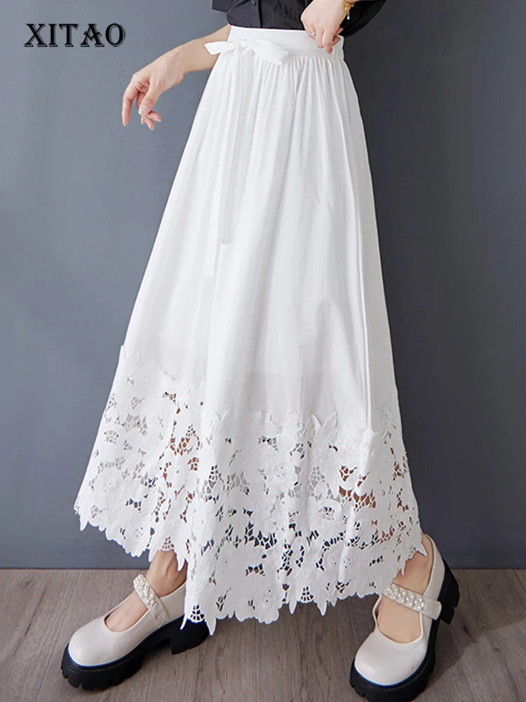 XITAO Irregular Hollow Out Skirt Casual Solid Color All-match Women Simple Fashion Temperament A-line Slimming Skirt GYX1587