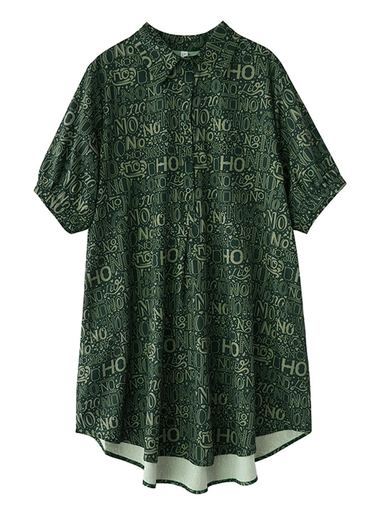 XITAO Letter Print Pocket Patchwork Dress Short Sleeve Turn-down Collar Single Breasted Pullover Loose Slim Shirt Dress ZMY1151