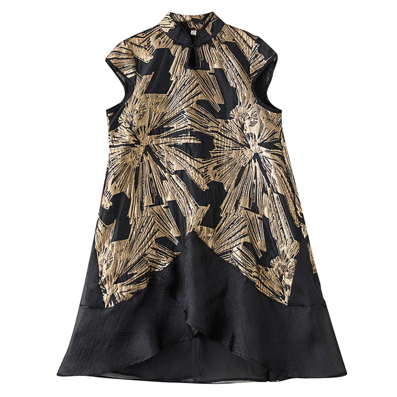 XITAO Loose Asymmetric Dress Fashion Contrast Color Patchwork Women Slimming Irregular Temperament Stand Collar Dress HQQ2438