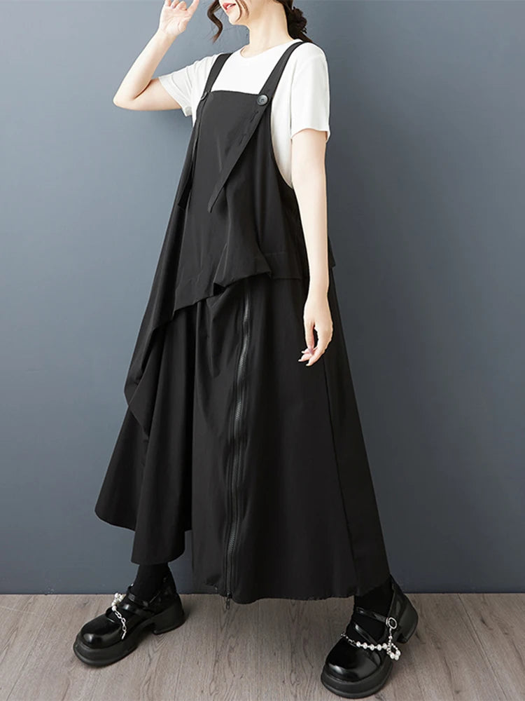 XITAO Button Irregular Zipper Dress Casual Solid Color Simple New Arrival Fashion All Match Slimming Summer Female Dress ZMY1234
