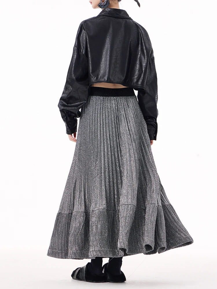 XITAO Ruffles Elastic Waist A-line Skirt Casual Solid Color Vintage Hong Kong New Simple Fashion Spring Women skirt GYX1518