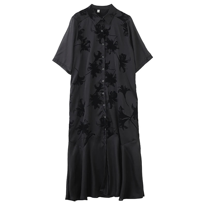 XITAO Gauze Loose Patchwork Female Dress Print Vintage Single Breasted All-match Half Sleeve Summer Woman Shirt Dress ZMY1242