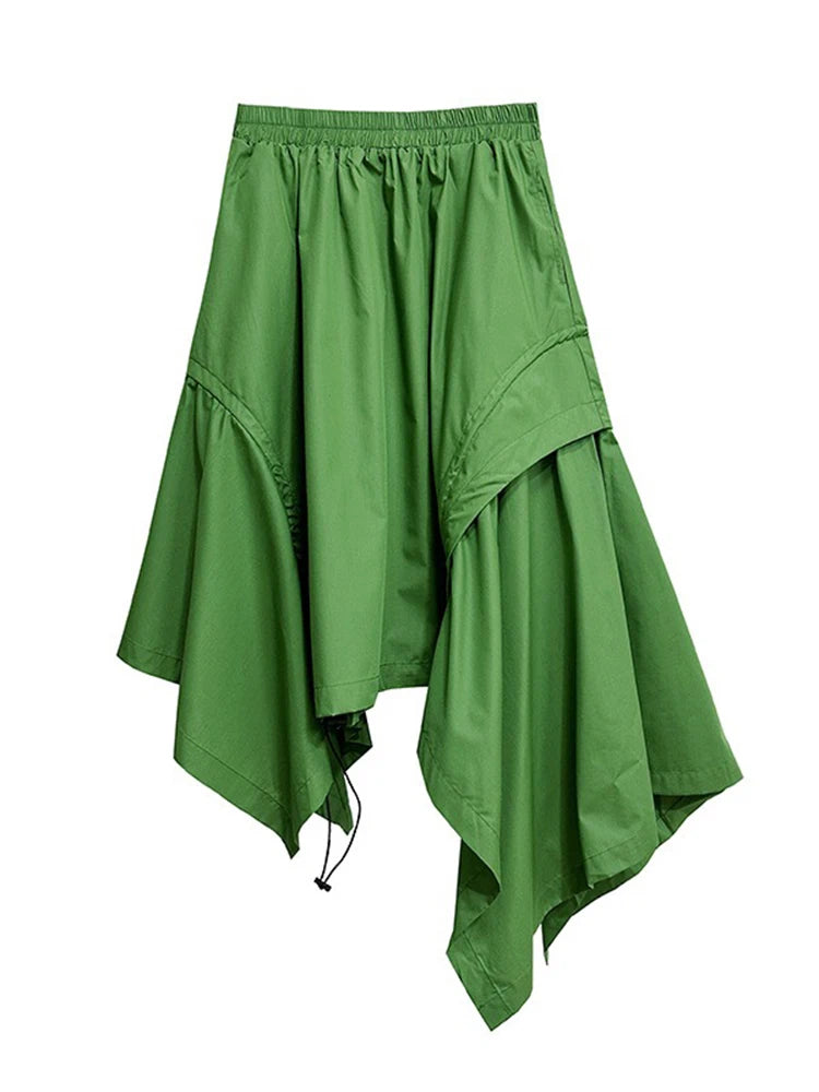 XITAO Asymmetric Drawstring Loose Skirt Solid Color Personality Women Trend Slimming Irregular Elastic Waist Skirt HQQ2442