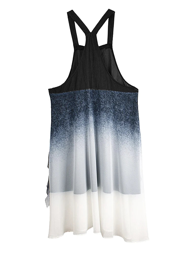 XITAO Gradient Pocket Patchwork Dress Sleeveless Loose Casual Square Collar Slimming Temperament Summer Woman Dress GYX1666