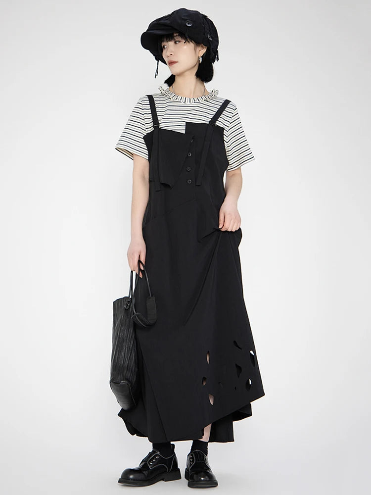 XITAO Hollow Out Sleeveless Irregular Dress Casual A-line Solid Color All-match Women Summer Temperament Slimming Dress HQQ2501