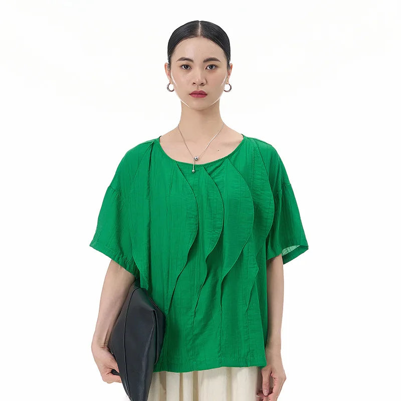 XITAO Irregular T-shirt Three-dimensional Flouncing Patchwork Decorate Solid Color Top 2024 Summer Loose New Women HQQ2334