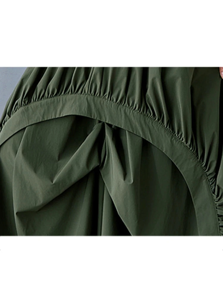 XITAO Irregular Pleated Elastic Waist Skirt Casual Solid Color A-line Loose Fitting Asymmetric New Spring Women Skirt HQQ2455