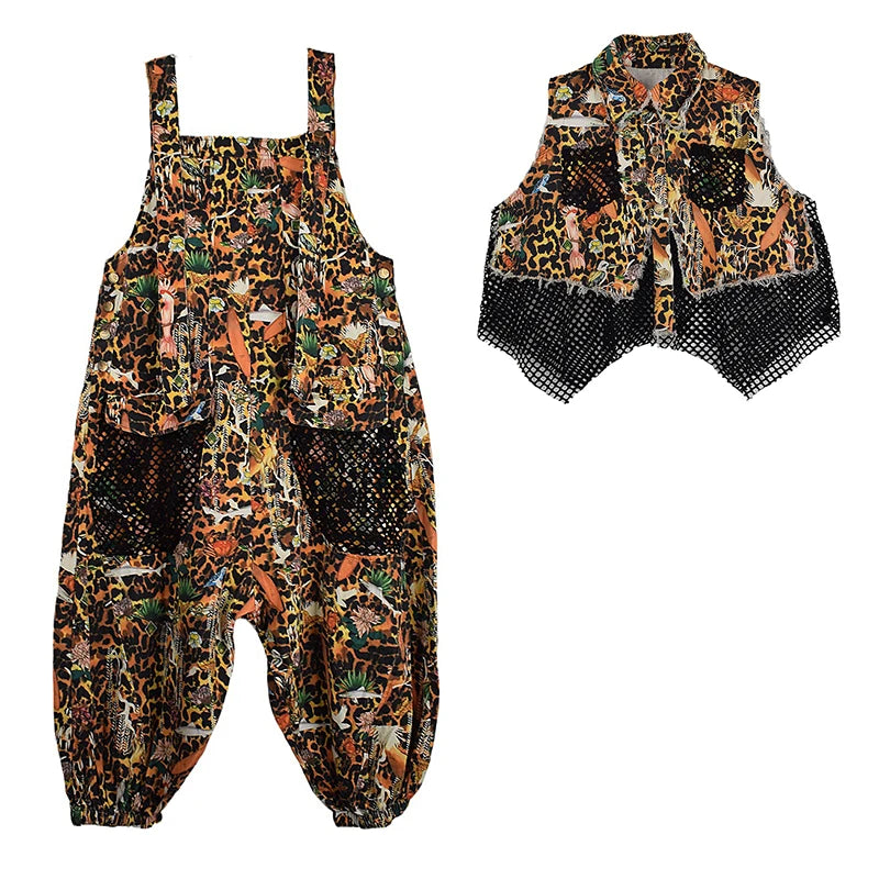 XITAO Patchwork Mesh Pocket Lapel Two Piece Jumpsuit Women Casual Loose Fitting Sleeveless Top Personality Summer GYX1611