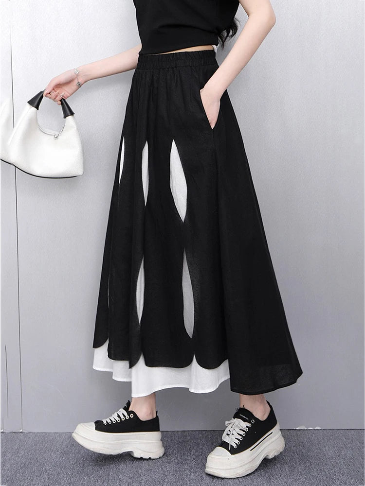 XITAO Patchwork Contrast Color A-line Skirt Casual Loose Fitting New Arrival Simple Fashion Leisure Summer Women Skirt GYX1618