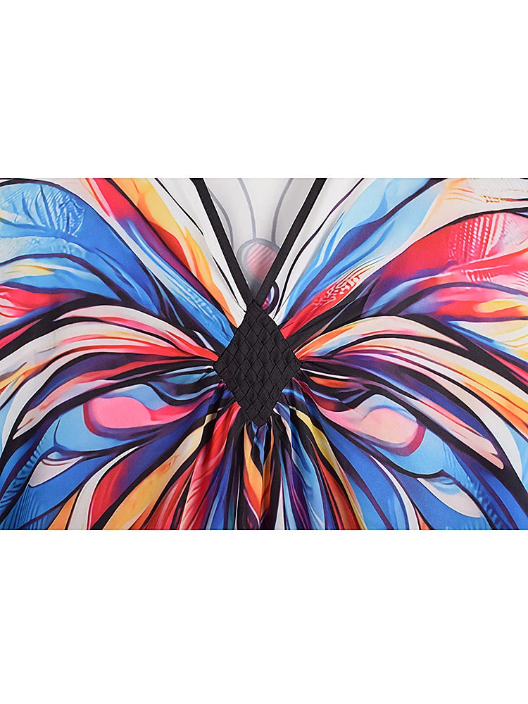 XITAO Contrast Color Print Dress Pullover V-neck Loose Personality Slimming Side Slit Bat Wing Sleeve Summer Woman Dress GJ1155