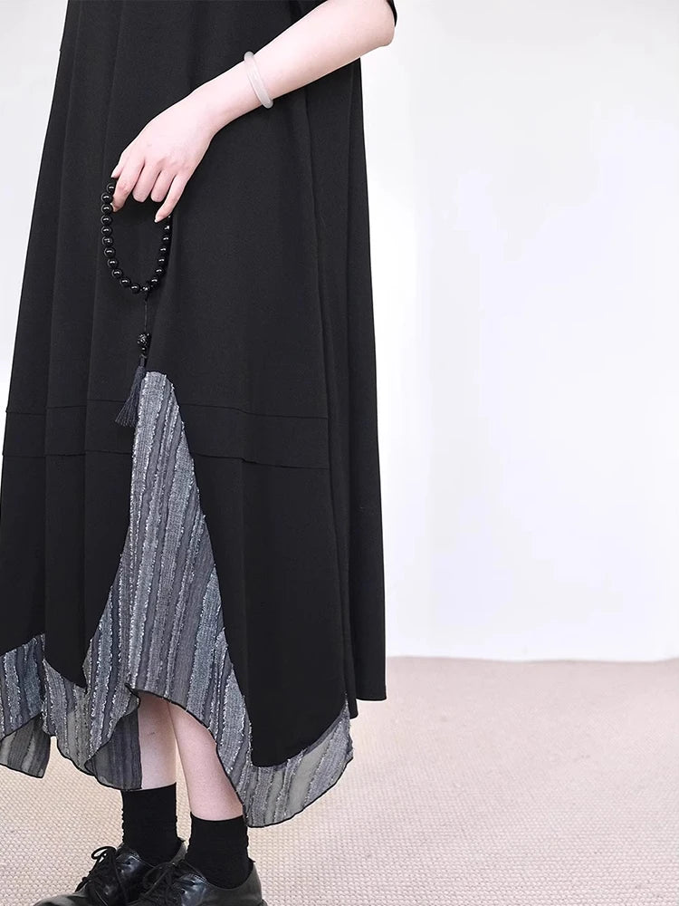 XITAO Irregular Patchwork Hem Dress Solid Color O-neck Slimming Women Summer Casual Temperament Short Sleeve Dress ZMY1399