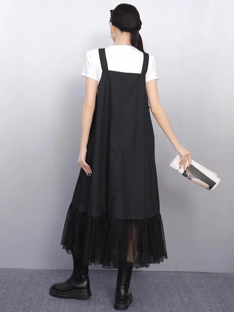 XITAO Zipper Pleated Gauze Dress Pocket Sleeveless Loose Vintage Temperament Patchwork Solid Color Summer Woman Dress ZMY1336