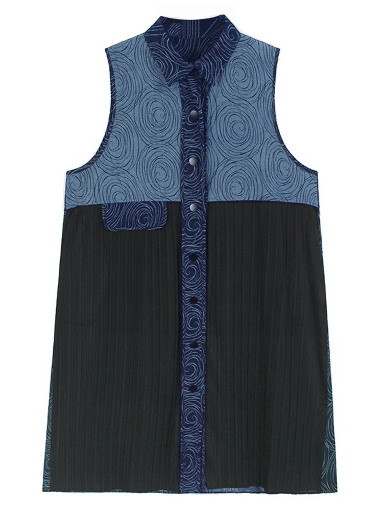 XITAO Casual Patchwork Sleeveless Dress Loose Fashion Irregular Folds Women Simple Temperament A-line Shirt Dress HQQ2439