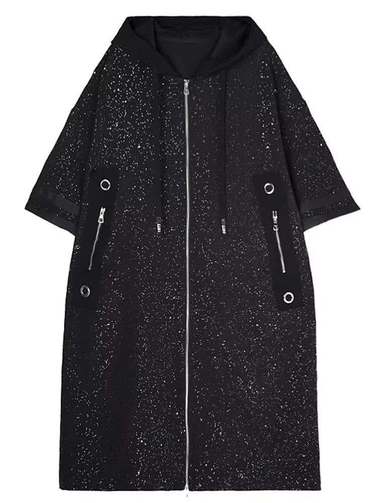 XITAO Loose Zipper Hooded Collar Trench Casual Fashion Big Pocket Women Personality Irregular Patchwork Simple Coat ZMY1156