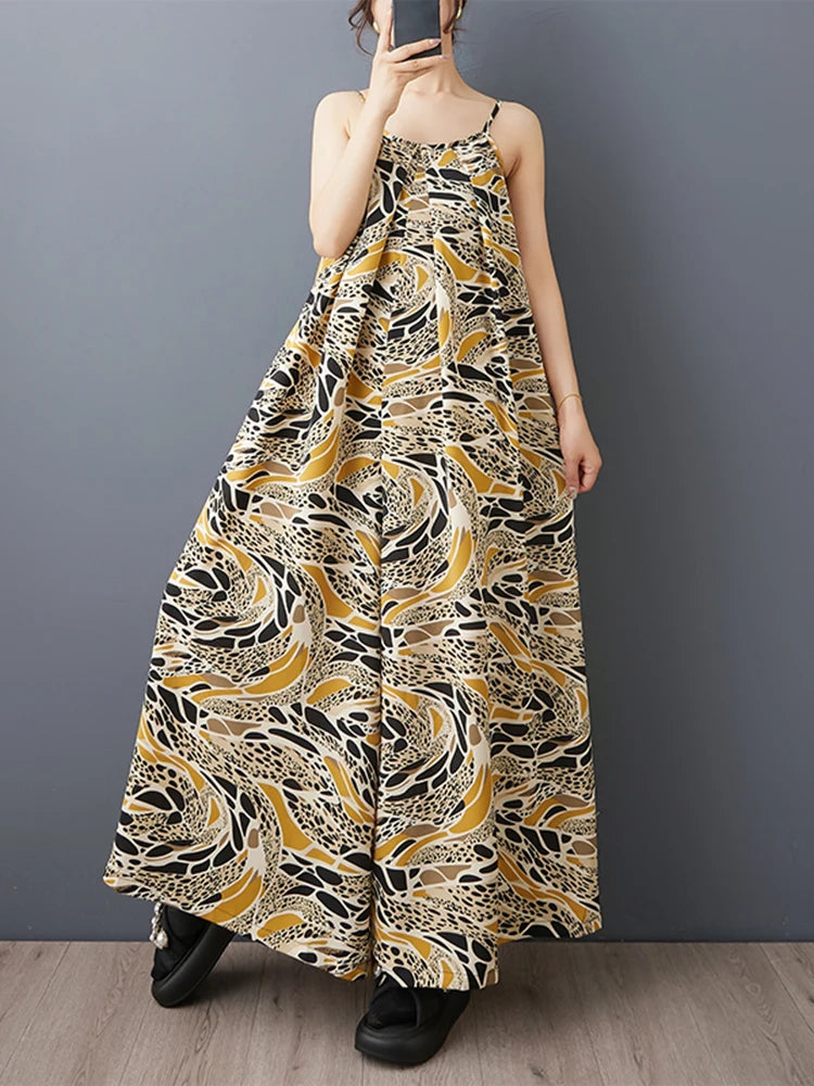 XITAO Sleeveless Print Slimming Jumpsuits Spaghetti Strap O-neck Loose Simple New Arrival Summer Woman Jumpsuits ZMY1228