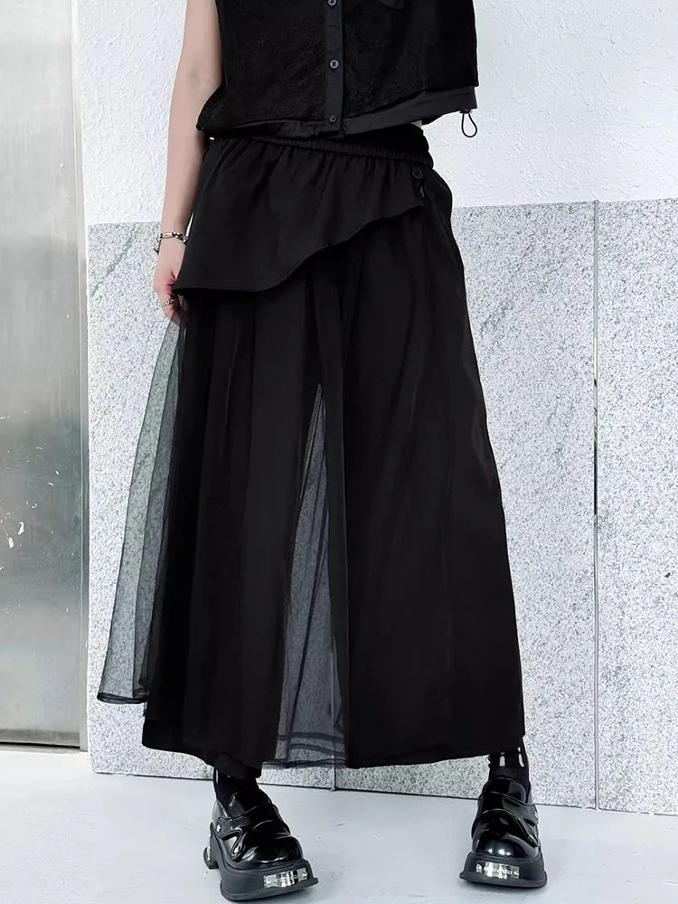 XITAO Mesh Casual Wide Legs Pant Loose Fitting Slim Elastic Waist Slim Patchwork Solid Color Fashion Spring Female Pant ZMY1342