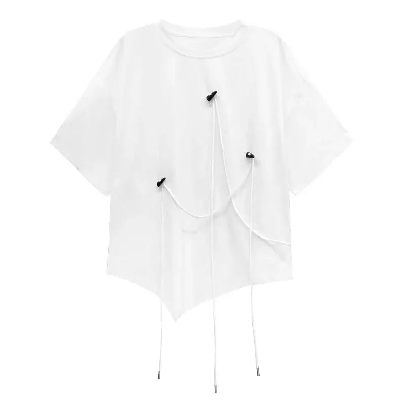 XITAO Irregular Casual T-shirt Horn Decorate Women Top Solid Color Loose Summer New T-shirt DMJ4148