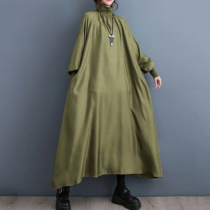 XITAO Loose Turtleneck Female Dress Fashion Temperament Irregular Women Autumn Simplicity Casual Long Sleeve Dress DMJ2337