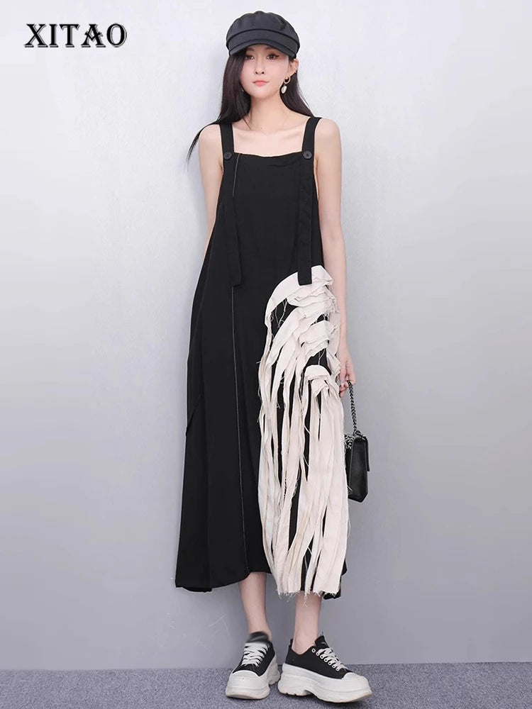 XITAO Loose Irregular Dress Personality Contrast Color Patchwork Women Casual Temperament All-match Sleeveless Dress ZMY1157