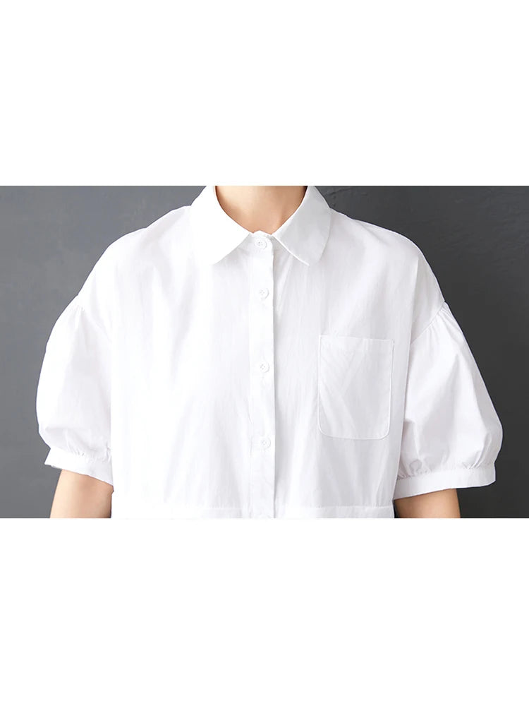 XITAO Patchwork Gauze Irregular Female Dress Turn-down Collar Single Breasted Loose Ruffles Summer Woman Shirt Dress ZMY1229