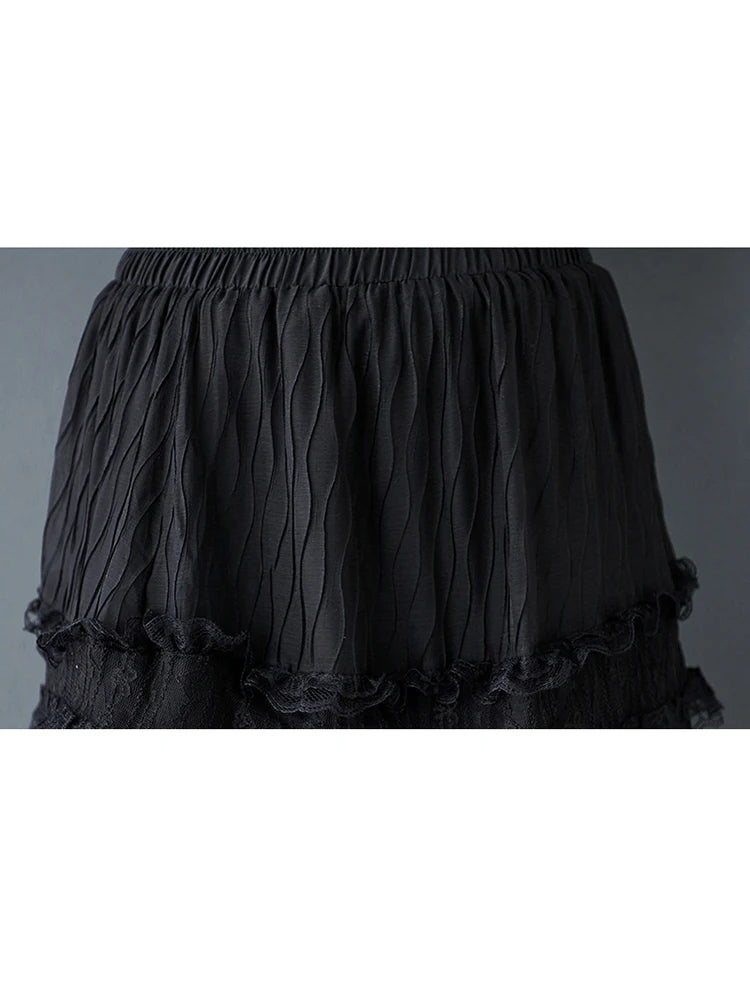 XITAO Lace Patchwork Gauze Elastic Waist Skirt Solid Color Casual Temperament All Match A-line Summer Slimming Skirt ZMY1216