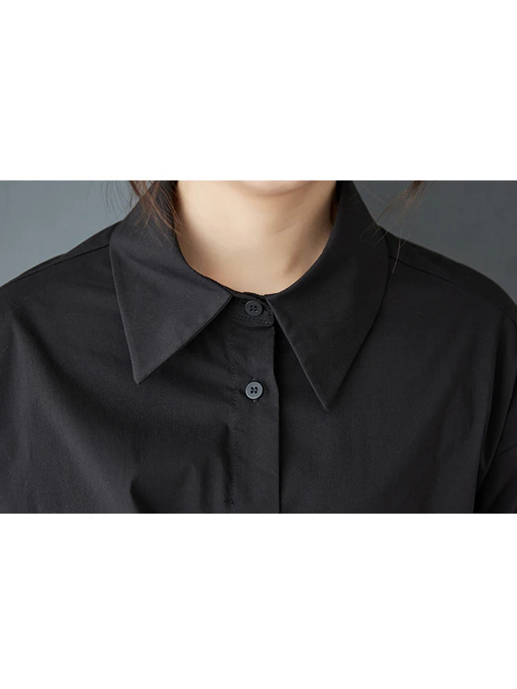 XITAO Loose Folds Vintage Shirt Dress Casual Patchwork Solid Color Temperament Slimming Women Simple Sweet Dress ZMY1068