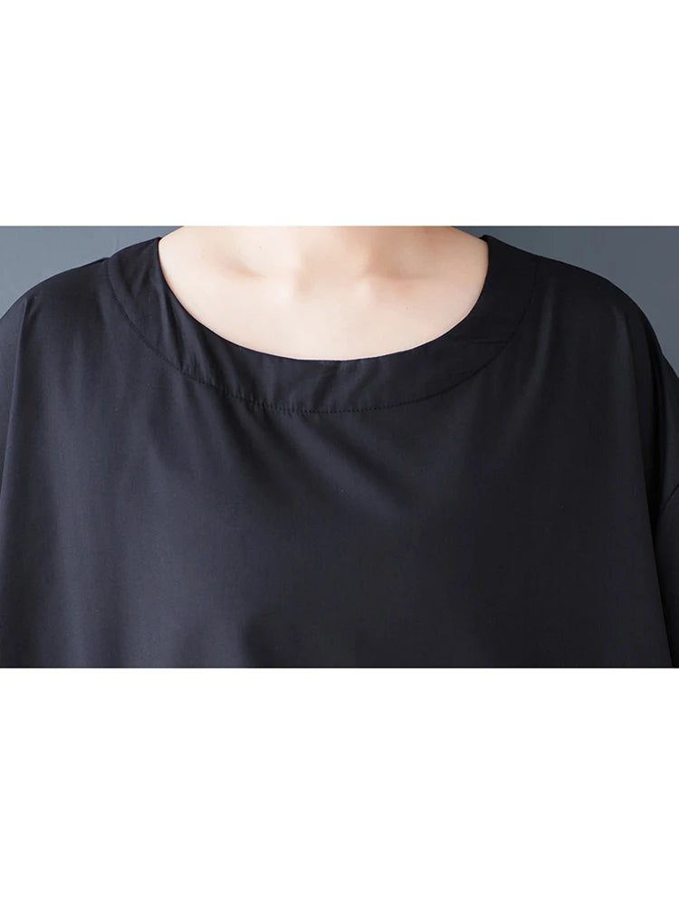XITAO Loose Folds Female Dress Personality Mesh Irregular Patchwork Women Solid Color Slimming Vintage Pullover Dress ZMY1147