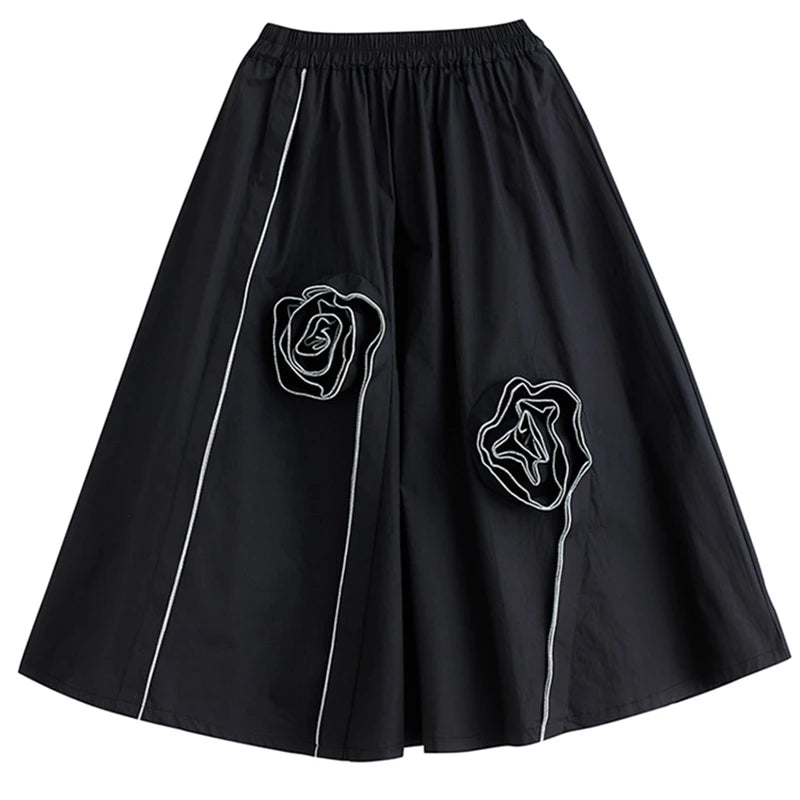 XITAO Three-dimensional Decoration Skirts Solid Color Patchwork Pocket Elastic Waist Loose Casual Skirts Summer New ZY8839