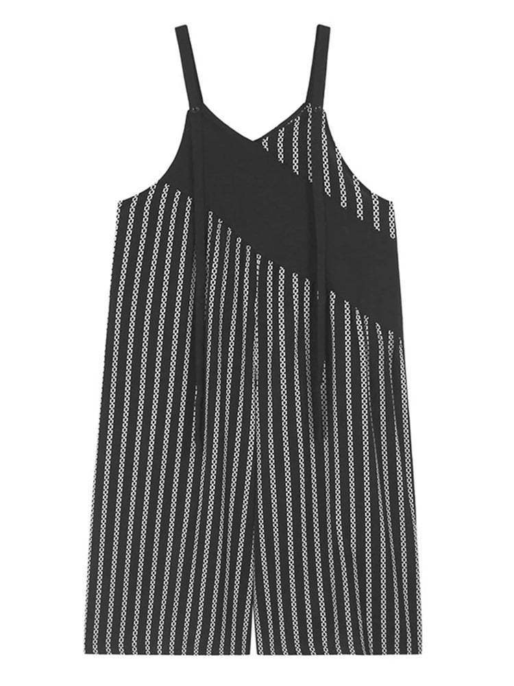 XITAO Patchwork Stripe Wide-leg Jumpsuit Casual Sleeveless New Rompers Loose Fitting Simple Spring Women Jumpsuit GYX1555
