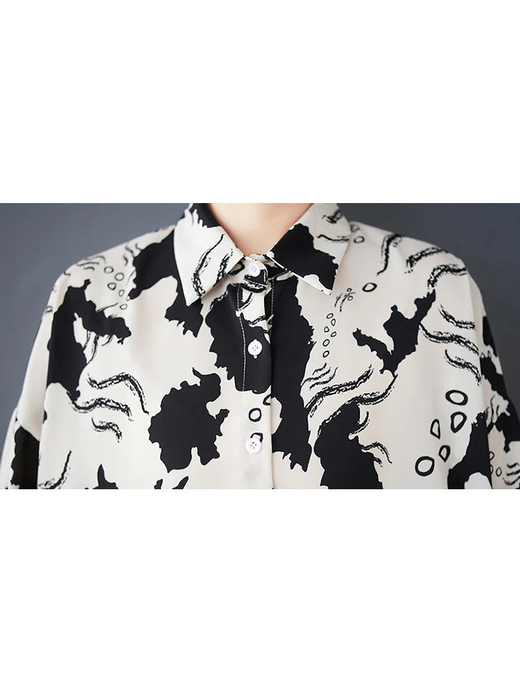 XITAO Print A-line Blouse Casual Loose Fitting Hong Kong Slimming Fashion Full Sleeve Single Breasted Autumn Female Blouse GMM1307
