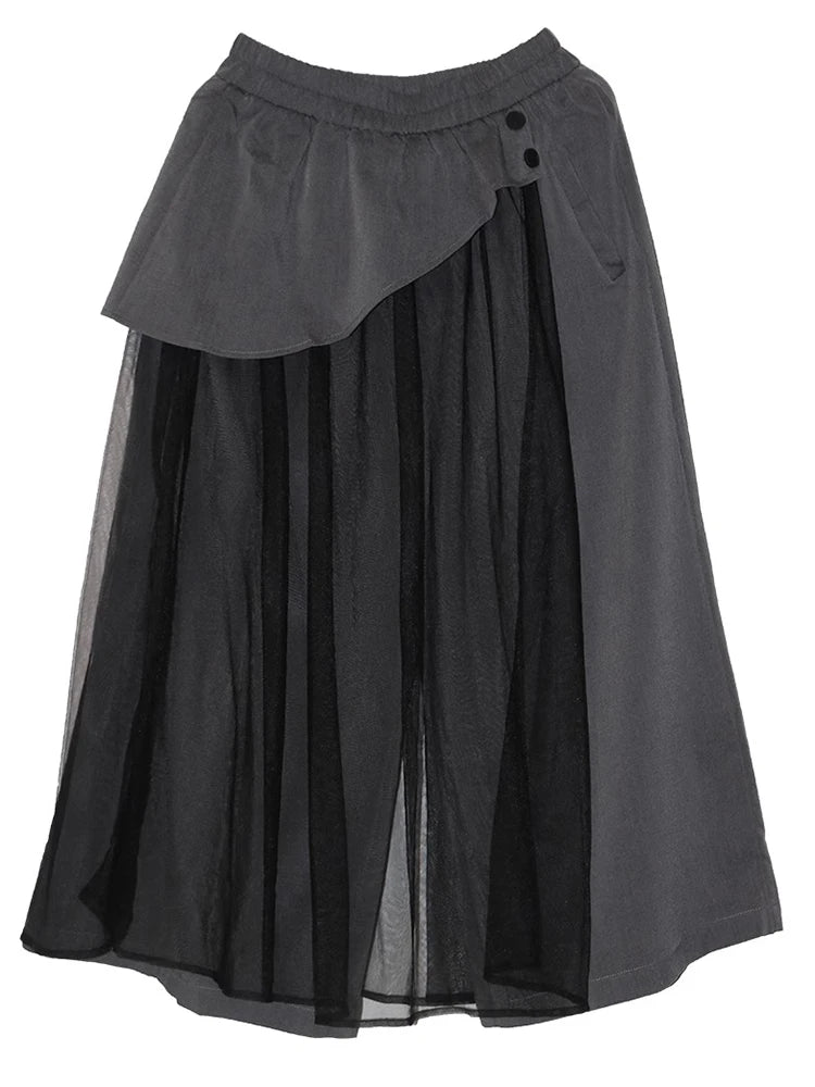 XITAO Patchwork Mesh Elastic Waist Female Pant Casual Loose Fitting A-line New Arrival Solid Color Summer Women Pant ZMY1343
