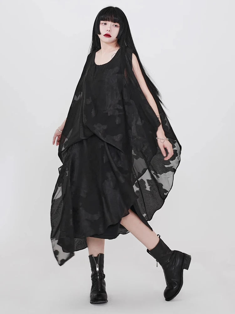 XITAO Irregular Print Loose Dress Casual O-neck Patchwork Gauze Vintage Personality Slimming Pullover Summer Woman Dress ZMY1353
