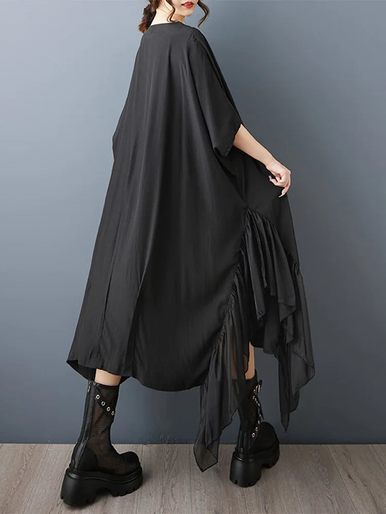 XITAO Asymmetrical Solid Color Patchwork Dress Loose Pullover Bat Wing Sleeve Temperament Summer Woman Slimming Dress ZMY1349